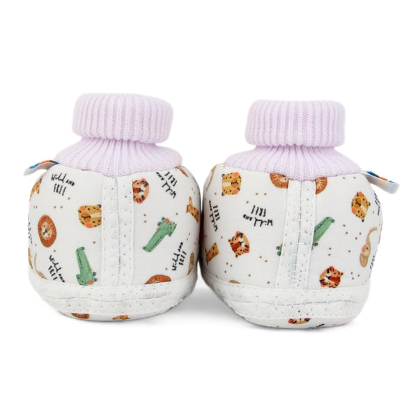 Baby Unisex Teddy Printed Cotton Bow Pre-Walker Orange,Green Slip-on Shoe Booties-BT5627