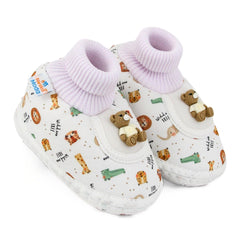 Baby Unisex Teddy Printed Cotton Bow Pre-Walker Orange,Green Slip-on Shoe Booties-BT5627