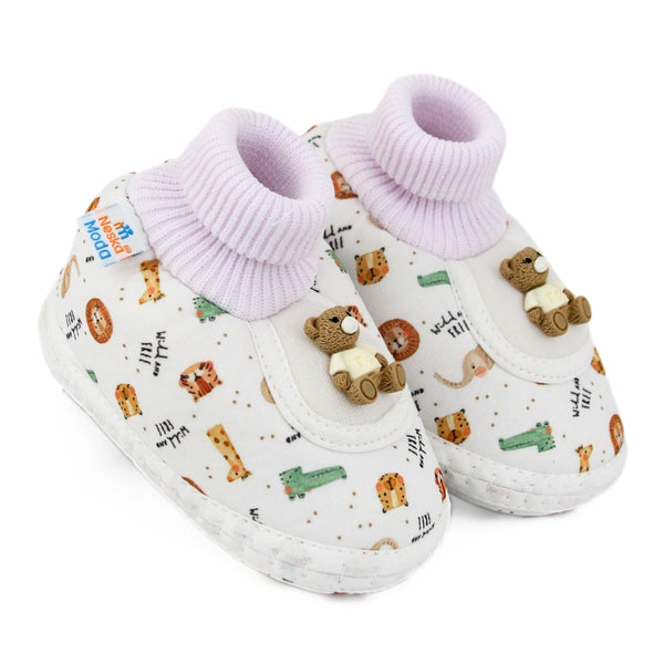 Baby Unisex Teddy Printed Cotton Bow Pre-Walker Orange,Green Slip-on Shoe Booties-BT5627