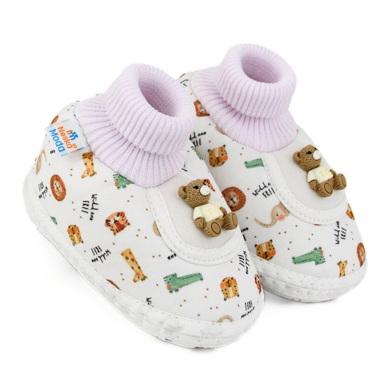 Baby Unisex Teddy Printed Cotton Bow Pre-Walker Orange,Green Slip-on Shoe Booties-BT5627