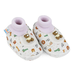 Baby Unisex Teddy Printed Cotton Bow Pre-Walker Orange,Green Slip-on Shoe Booties-BT5627