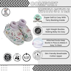 Baby Unisex Teddy Printed Cotton Bow Pre-Walker Green,Pink Slip-on Shoe Booties-BT5628