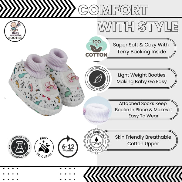 Baby Unisex Teddy Printed Cotton Bow Pre-Walker Green,Pink Slip-on Shoe Booties-BT5628