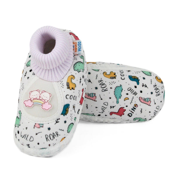 Baby Unisex Teddy Printed Cotton Bow Pre-Walker Green,Pink Slip-on Shoe Booties-BT5628