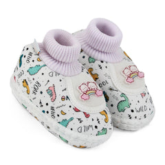 Baby Unisex Teddy Printed Cotton Bow Pre-Walker Green,Pink Slip-on Shoe Booties-BT5628