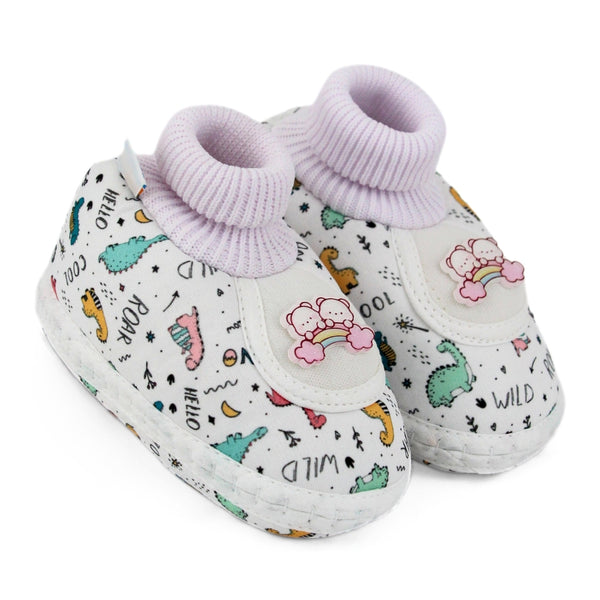 Baby Unisex Teddy Printed Cotton Bow Pre-Walker Green,Pink Slip-on Shoe Booties-BT5628