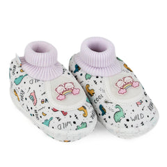 Baby Unisex Teddy Printed Cotton Bow Pre-Walker Green,Pink Slip-on Shoe Booties-BT5628