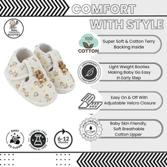 Baby Unisex Giraffe Printed Soft Cotton Rabbit Face Yellow,White Velcro Shoe Booties-BT5629
