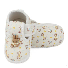 Baby Unisex Giraffe Printed Soft Cotton Rabbit Face Yellow,White Velcro Shoe Booties-BT5629
