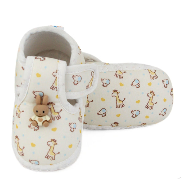 Baby Unisex Giraffe Printed Soft Cotton Rabbit Face Yellow,White Velcro Shoe Booties-BT5629