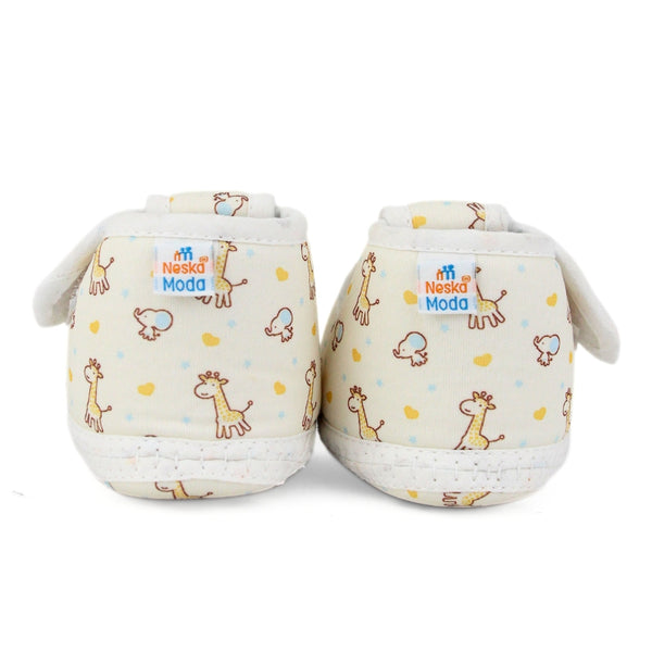 Baby Unisex Giraffe Printed Soft Cotton Rabbit Face Yellow,White Velcro Shoe Booties-BT5629