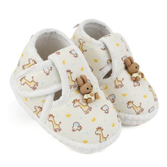 Baby Unisex Giraffe Printed Soft Cotton Rabbit Face Yellow,White Velcro Shoe Booties-BT5629