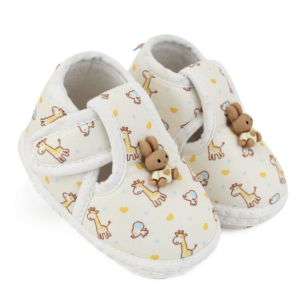 Baby Unisex Giraffe Printed Soft Cotton Rabbit Face Yellow,White Velcro Shoe Booties-BT5629