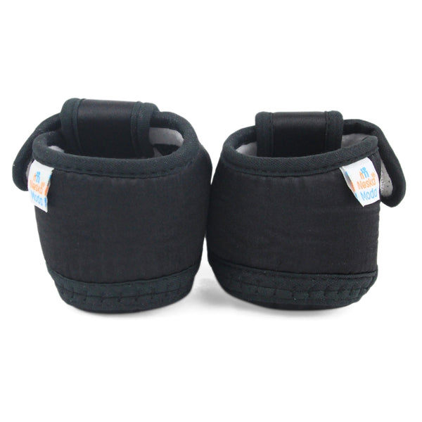 Baby Girls Skin-friendly Satin Floral Black Velcro Shoe Booties-BT5631