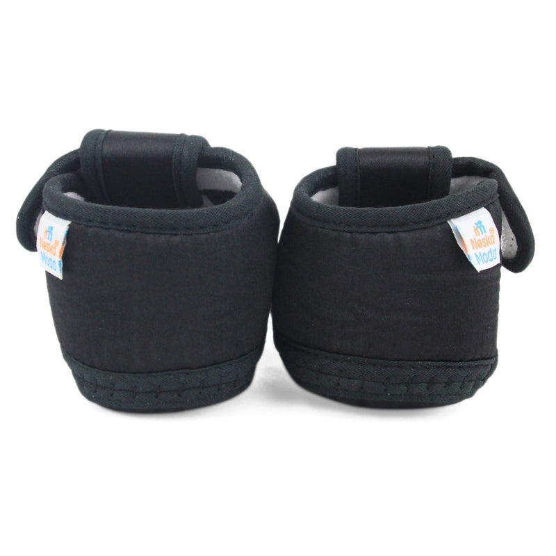 Baby Girls Skin-friendly Satin Floral Black Velcro Shoe Booties-BT5631