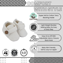 Baby Unisex Soft Velboa White Velcro Shoe Booties-BT5632
