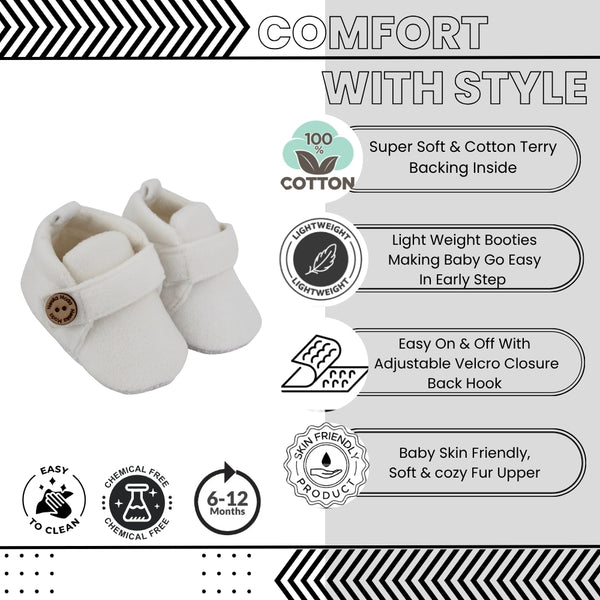 Baby Unisex Soft Velboa White Velcro Shoe Booties-BT5632