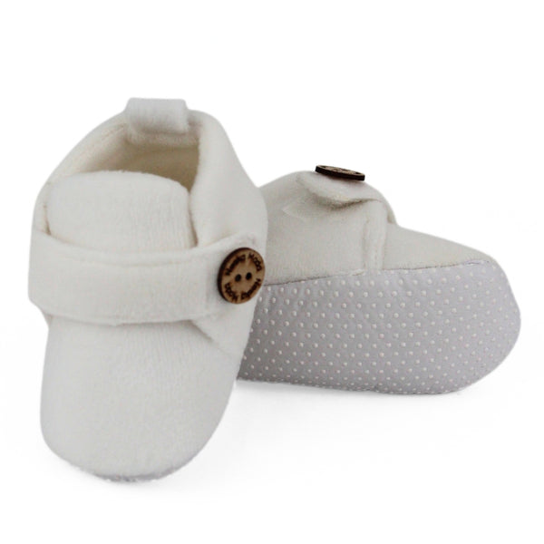 Baby Unisex Soft Velboa White Velcro Shoe Booties-BT5632