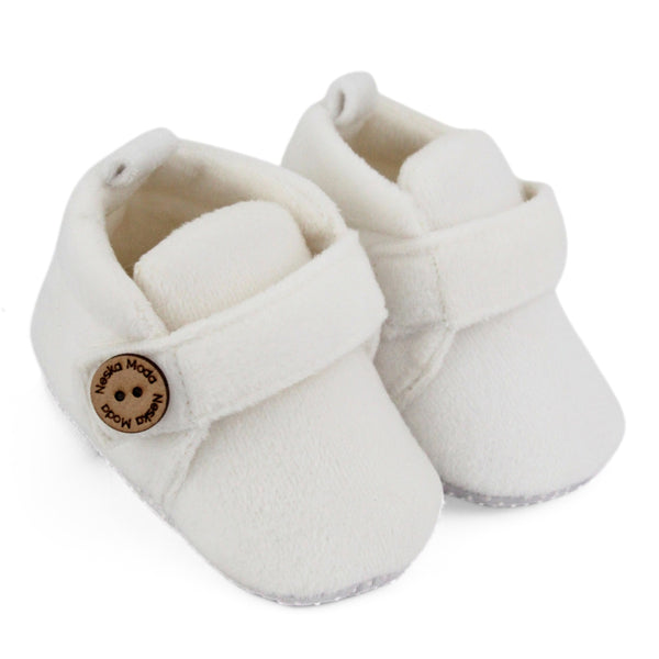Baby Unisex Soft Velboa White Velcro Shoe Booties-BT5632