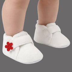 Baby Unisex Velboa White,Red Floral Velcro Booties-BT5661