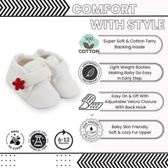 Baby Unisex Velboa White,Red Floral Velcro Booties-BT5661