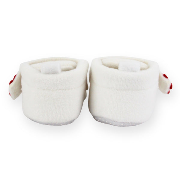Baby Unisex Velboa White,Red Floral Velcro Booties-BT5661