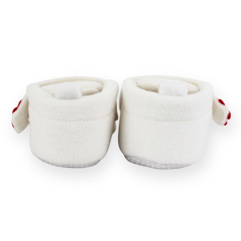 Baby Unisex Velboa White,Red Floral Velcro Booties-BT5661