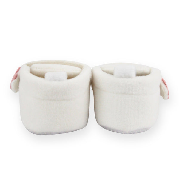 Baby Unisex Velboa White,Peach Floral Velcro Booties-BT5662