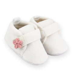 Baby Unisex Velboa White,Peach Floral Velcro Booties-BT5662
