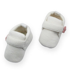 Baby Unisex Velboa White,Peach Floral Velcro Booties-BT5662