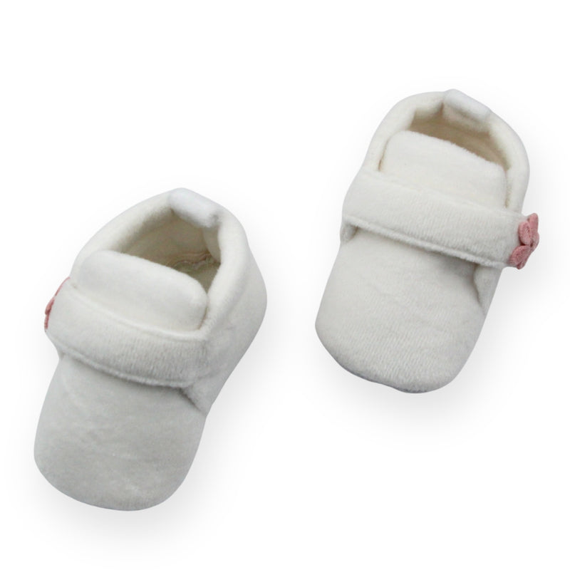 Baby Unisex Velboa White,Peach Floral Velcro Booties-BT5662