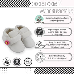 Baby Unisex Velboa White,Pink Floral Velcro Booties-BT5663