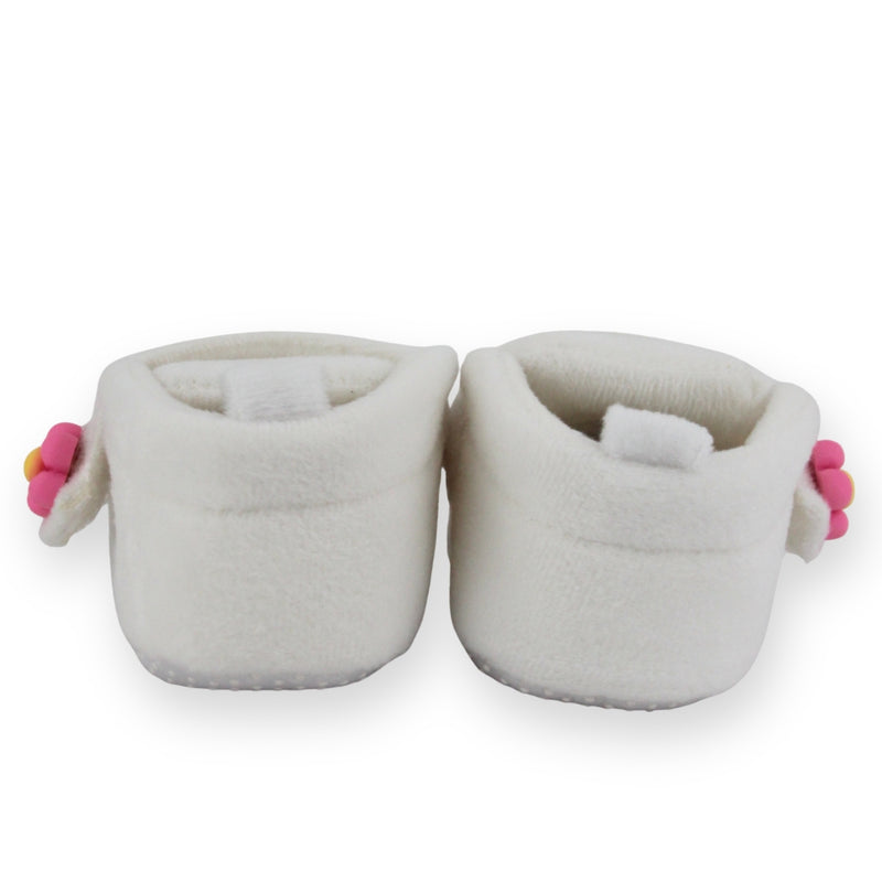 Baby Unisex Velboa White,Pink Floral Velcro Booties-BT5663
