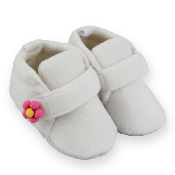 Baby Unisex Velboa White,Pink Floral Velcro Booties-BT5663