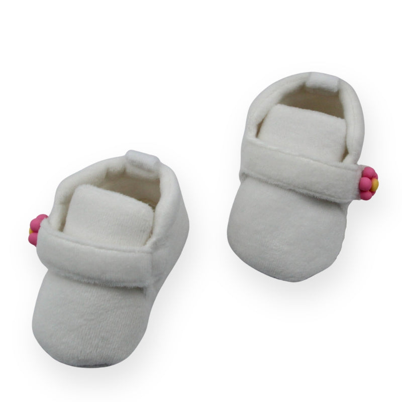 Baby Unisex Velboa White,Pink Floral Velcro Booties-BT5663