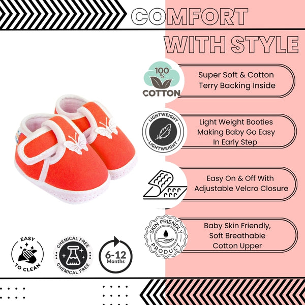 Neska Moda 6 To 12 Months Baby Boys & Girls Cotton Butterfly Velcro Booties