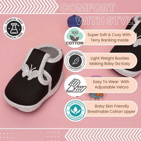 Neska Moda 6 To 12 Months Baby Boys & Girls Cotton Butterfly Velcro Booties