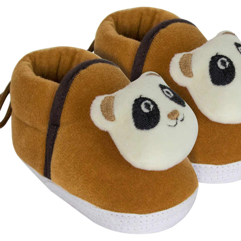 Baby Unisex Cotton and Fur Teddy Bear Face Brown Lace Booties-BT721