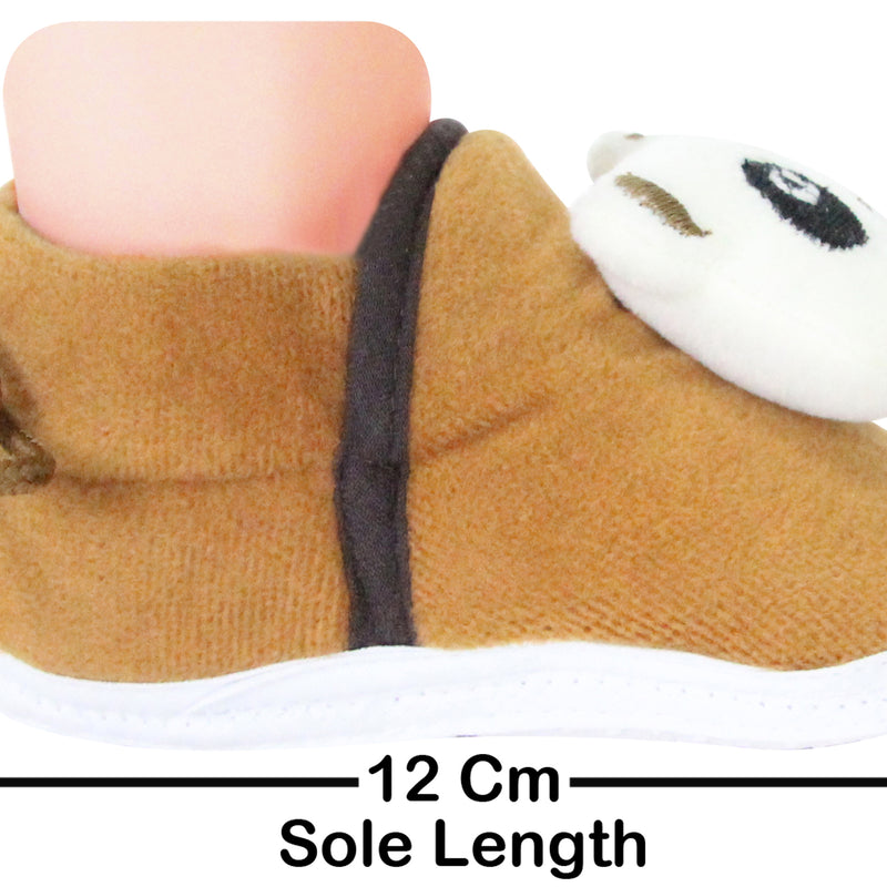 Baby Unisex Cotton and Fur Teddy Bear Face Brown Lace Booties-BT721