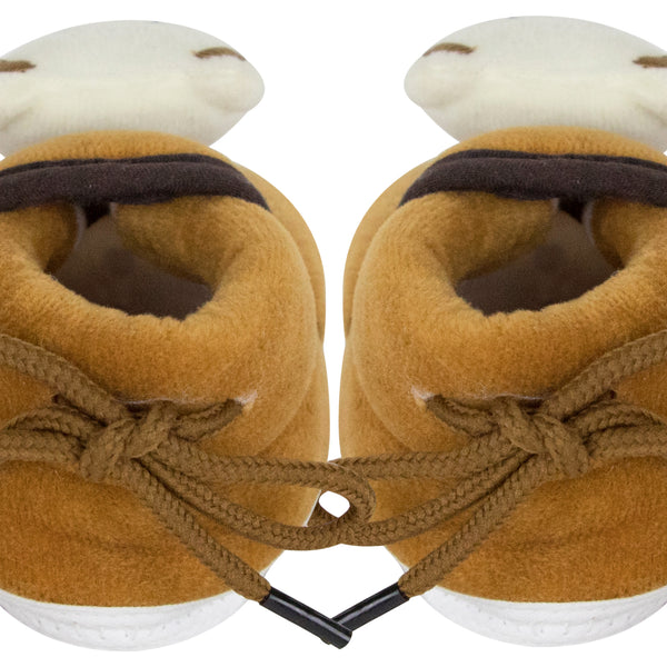 Baby Unisex Cotton and Fur Teddy Bear Face Brown Lace Booties-BT721