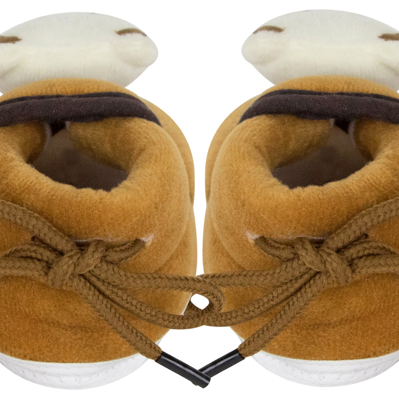 Baby Unisex Cotton and Fur Teddy Bear Face Brown Lace Booties-BT721