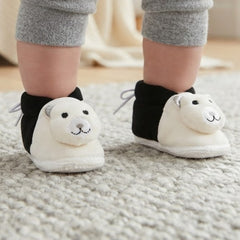 Baby Unisex Cotton and Fur Teddy Bear Face Black,White Lace Booties-BT722
