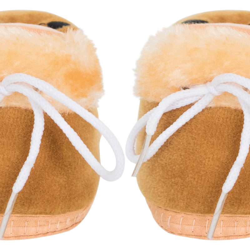 Baby Unisex Cotton and Fur Tiger Face Beige,Brown Lace Booties-BT791