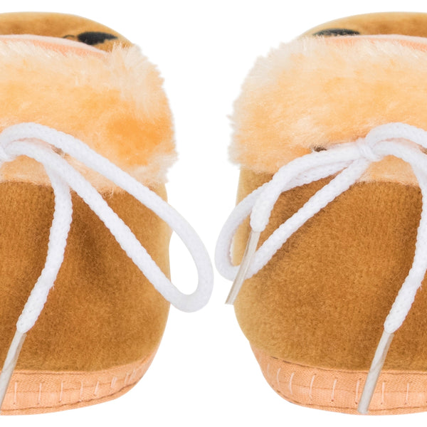 Baby Unisex Cotton and Fur Teddy Face Beige,Brown Lace Booties-BT795