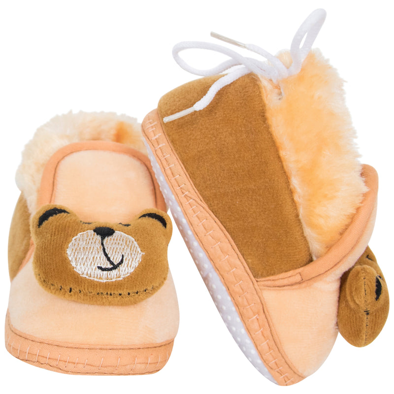 Baby Unisex Cotton and Fur Teddy Face Beige,Brown Lace Booties-BT795