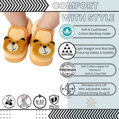 Baby Unisex Cotton and Fur Teddy Face Beige,Brown Lace Booties-BT795