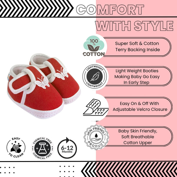 Neska Moda 6 To 12 Months Baby Boys & Girls Cotton Butterfly Velcro Booties