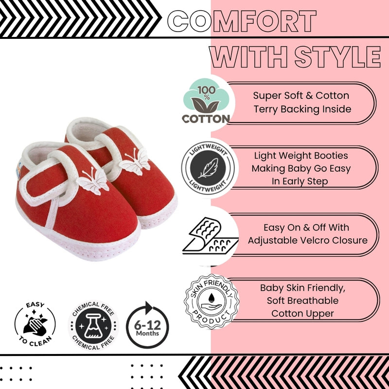 Neska Moda 6 To 12 Months Baby Boys & Girls Cotton Butterfly Velcro Booties