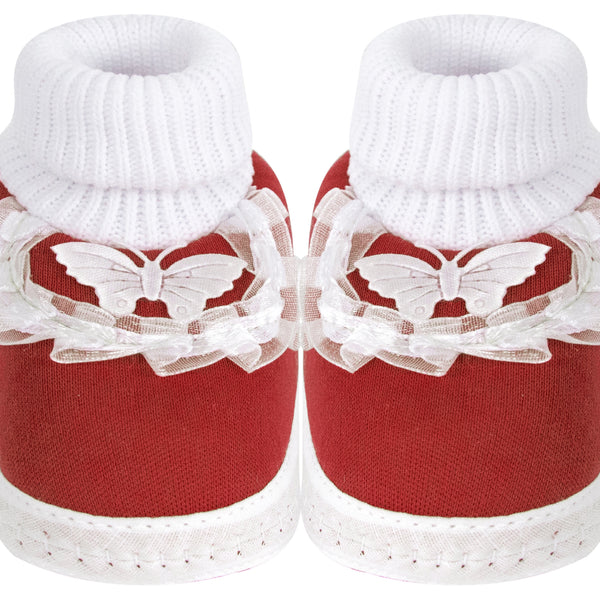 6 To 12 Months Baby Girls & Baby Boys Soft Cotton Cute Butterfly Booties (Maroon)-BT84