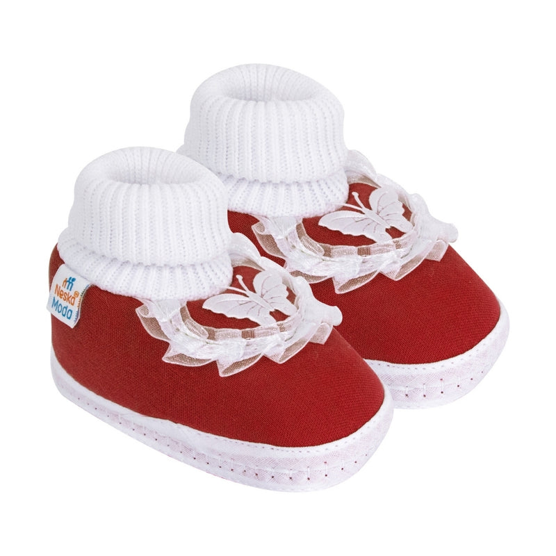 6 To 12 Months Baby Girls & Baby Boys Soft Cotton Cute Butterfly Booties (Maroon)-BT84